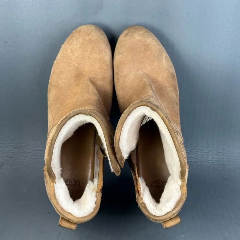 UGG Cam II Suede Sheepskin Clog Heel Ankle Booties Chestnut womens size 10
